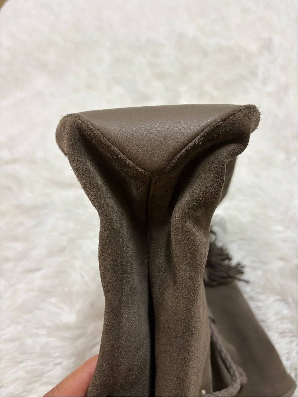 LK Bennett Taupe Suede Tassel Hobo Shoulder Bag